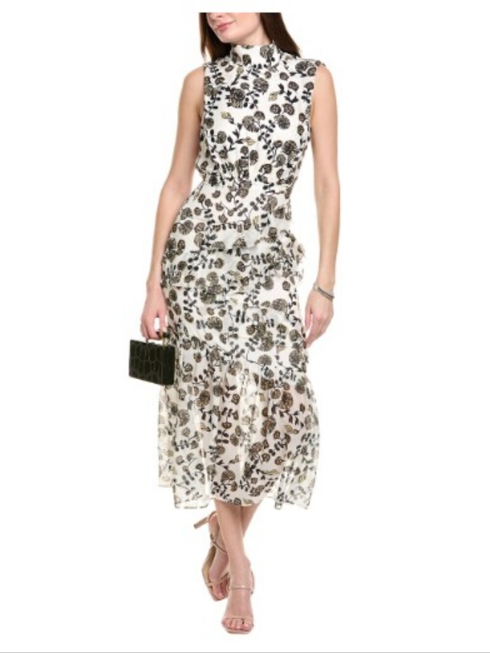 Saloni Stamped Silk Midi Dress Size 12 NWT
